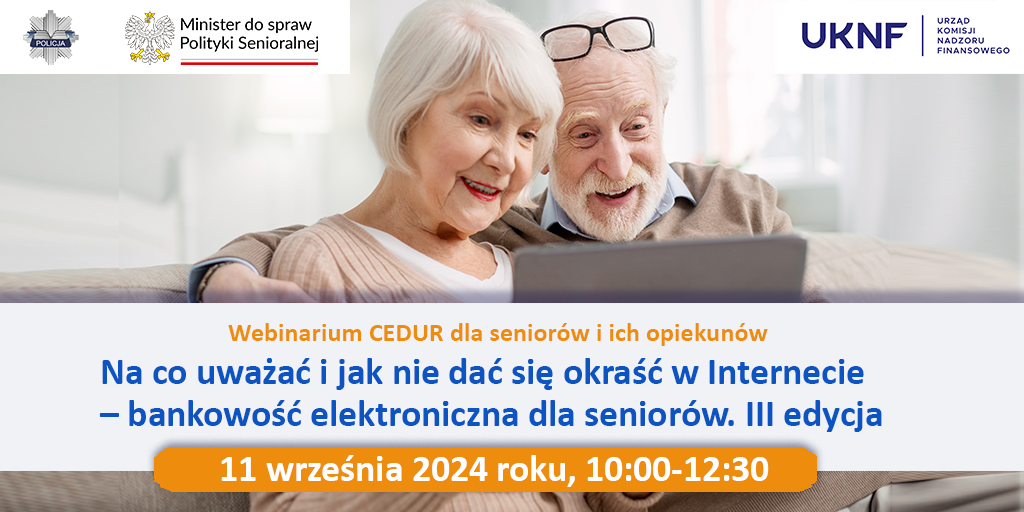 Grafika Urząd KNF webinarium CEDUR dla seniorów i ich opiekunów 11 września 2024 roku